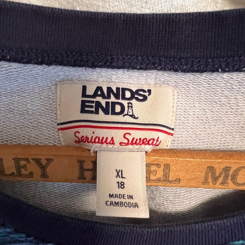 Lands’ End serious sweat sweatshirt. Blue stripes. Size extra large. - Picture 2 of 6